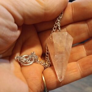 2/$25 Elegant Silver Toned and Rose Quartz Crystal Pendulum